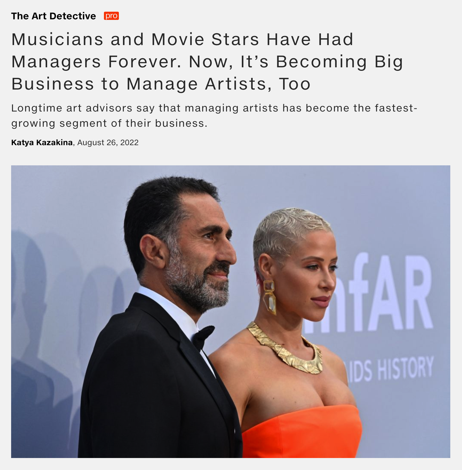 Artnet Article: Musicians and Movie Stars Have Had Managers Forever. Now, It’s Becoming Big Business to Manage Artists, Too