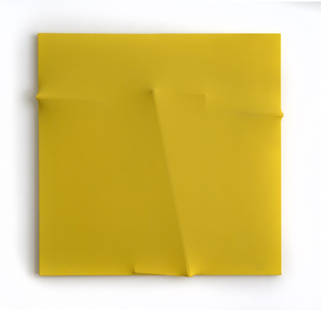 Bruno Gambone, Senza titolo, 1972, yellow acrylic on extroflexed canvas, 80x80 cm