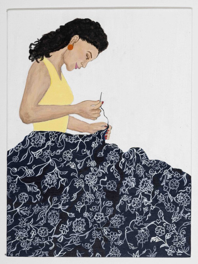 Girl Sewing, 2019 Acrylic on canvas 15¾ x 11¾ in. 40 x 30 cm
