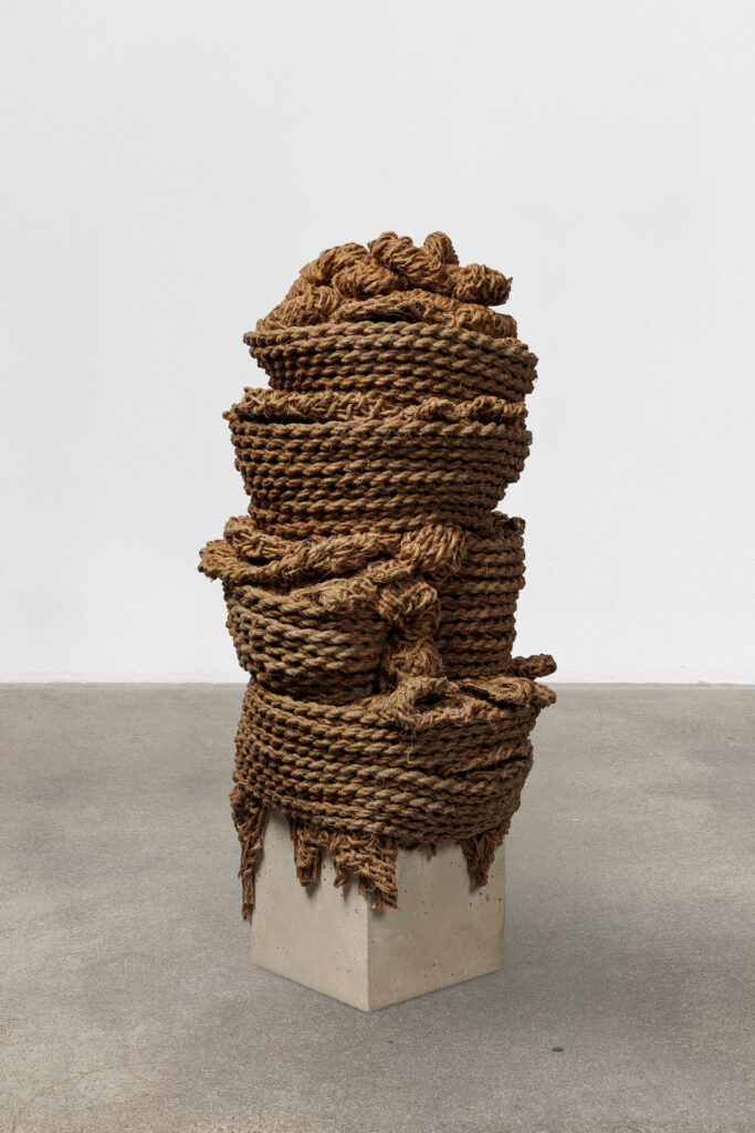 Rasoul, 2025 Hemp ropes, Glue, concrete, steel and acrylic 40⅛ x 18½ x 18½ in. 102.00 x 47.00 x 47.00 cm