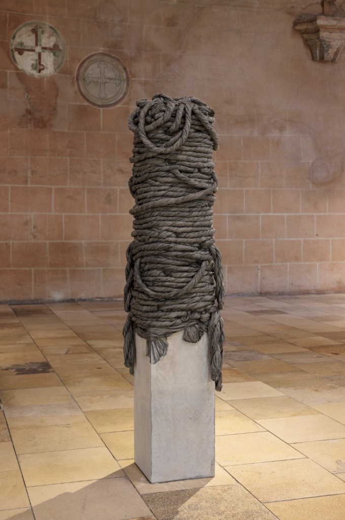 Blurred Line 14, 2026 Concrete, steel, fabric, glue and pencil 68⅞ x 17¾ x 17¾ in. 175 x 45 x 45 cm